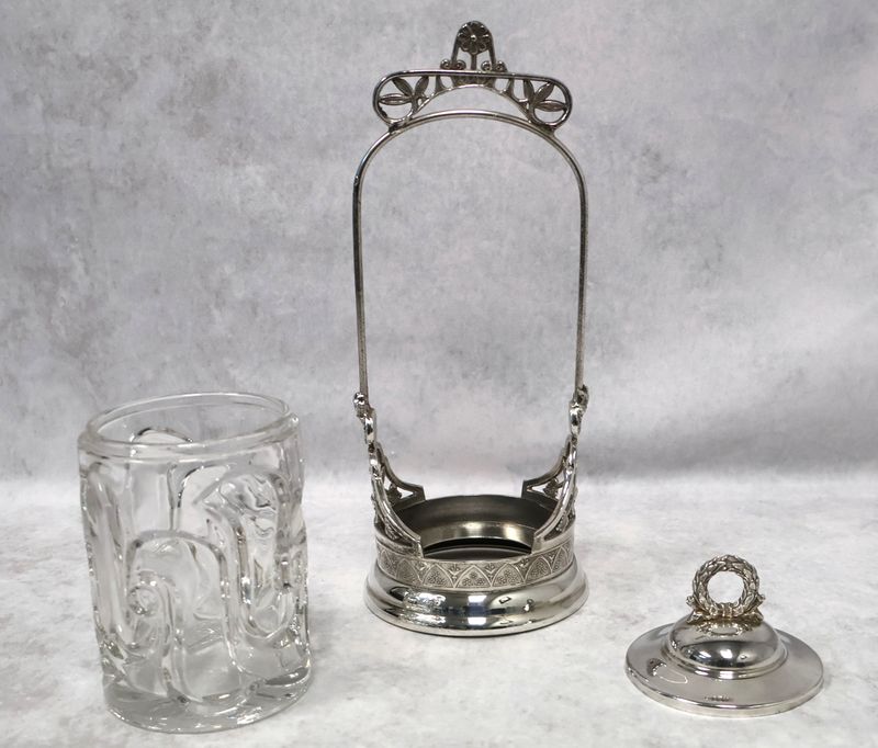 Antique Victorian 3-Piece Silver Plate Pickle Castor Original Glass Insert &amp; Lid