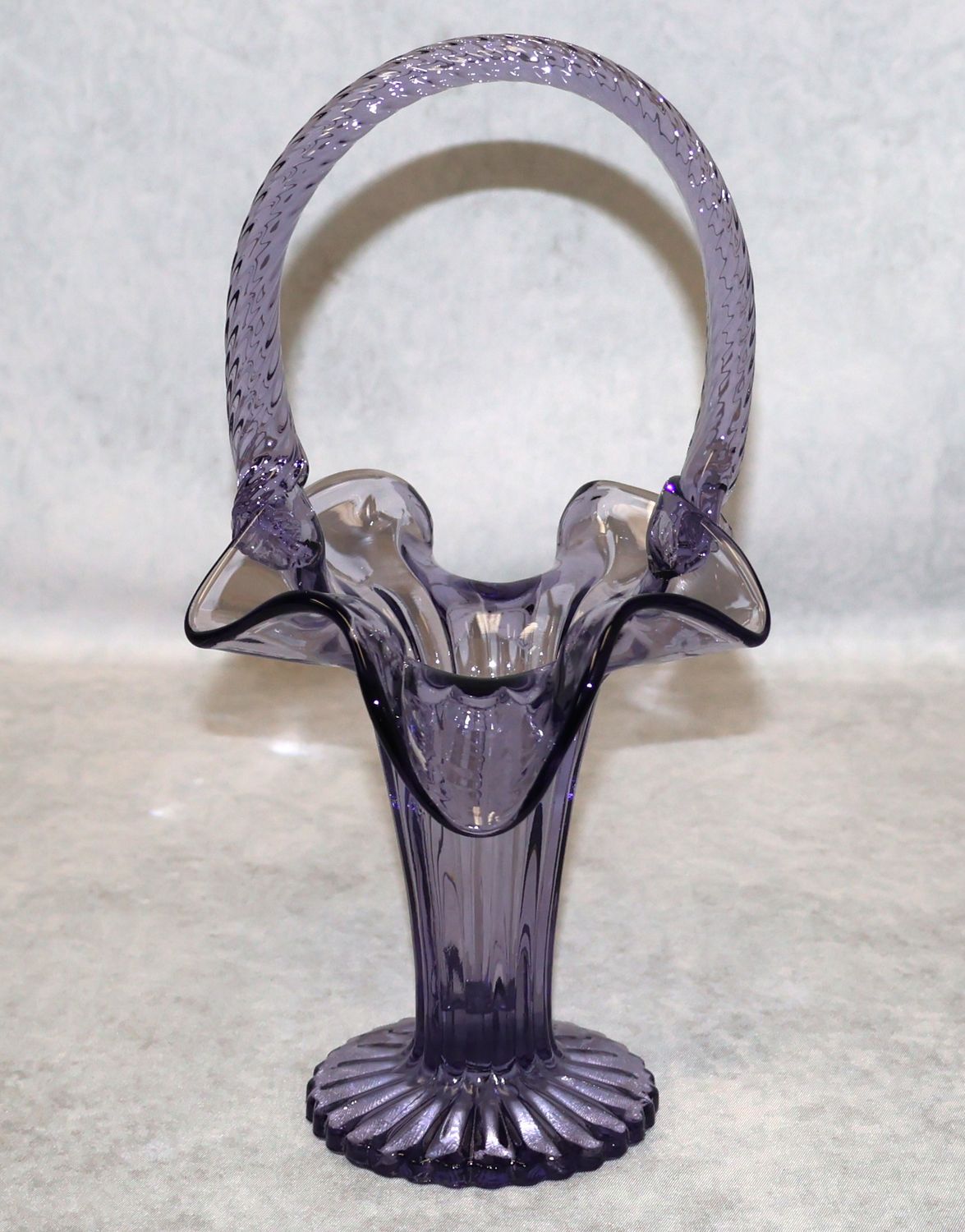 Fenton Lavender Purple Art Glass Basket Twisted Handle Scott Fenton Signed 9 1/4"