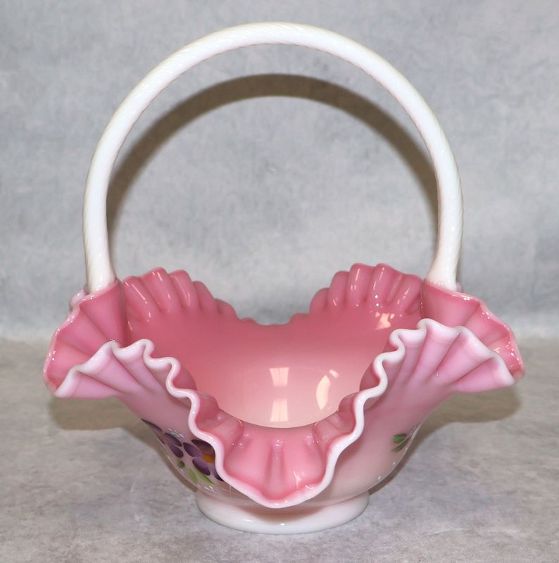 Fenton Rosalene Pink Floral Art Glass Basket T. Twyman LE 350/2500 Signed 9"
