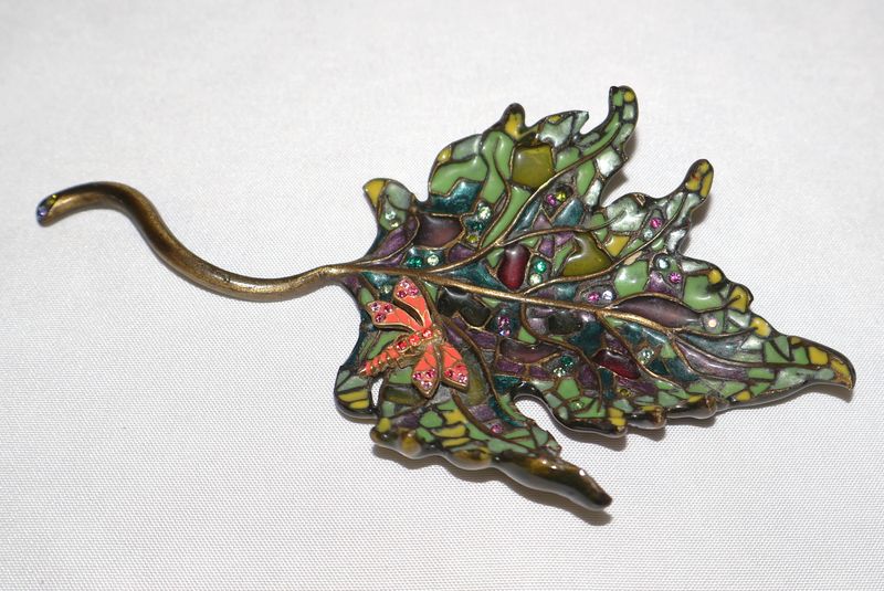 Jay Strongwater Jeweled Leaf Sculpture with Dragonfly Swarovski Crystals
