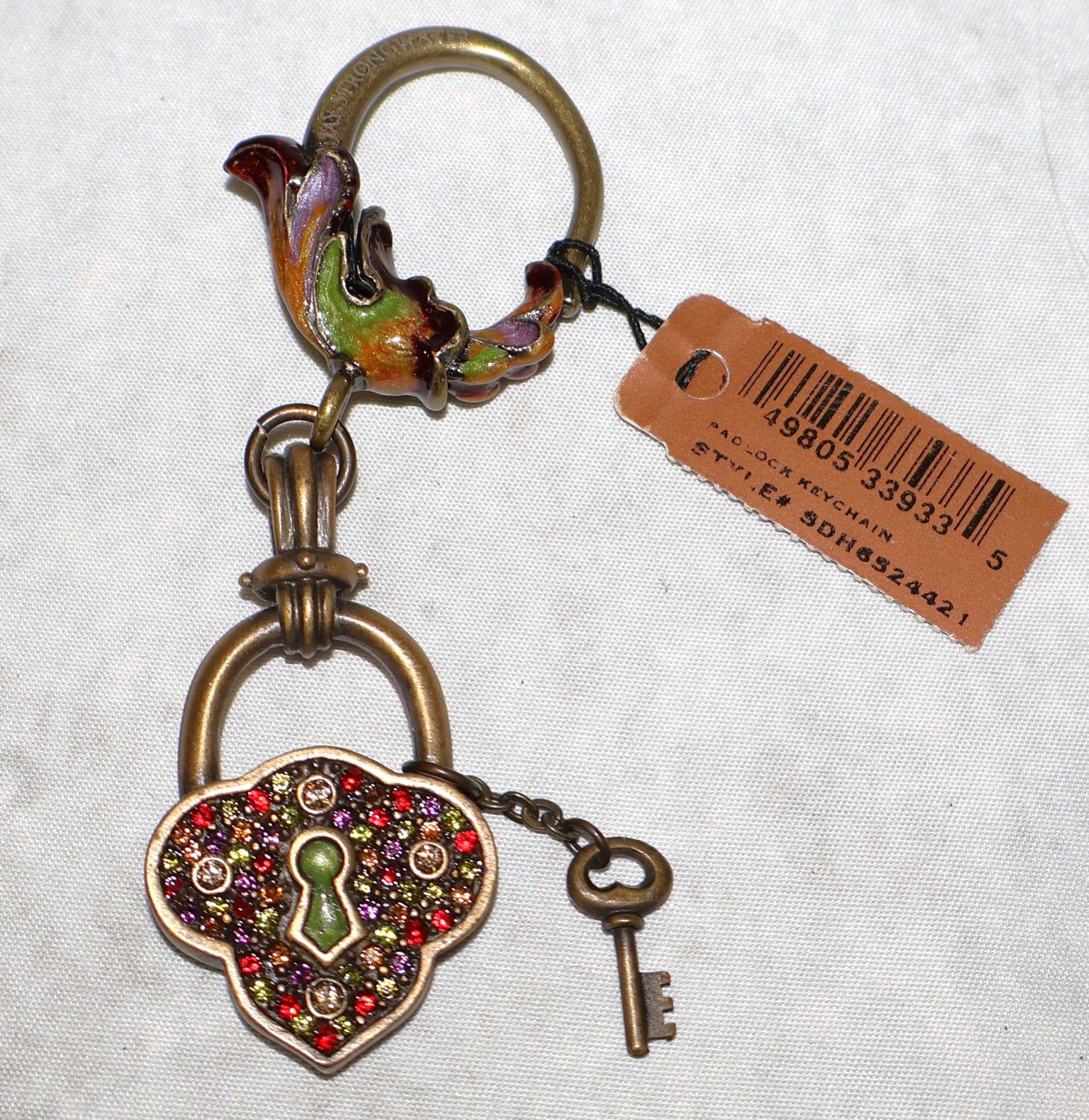 Jay Strongwater Jeweled Padlock &amp; Key Swarovski Crystal Decorative Keychain