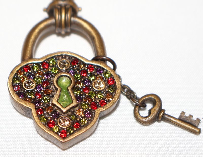 Jay Strongwater Jeweled Padlock &amp; Key Swarovski Crystal Decorative Keychain