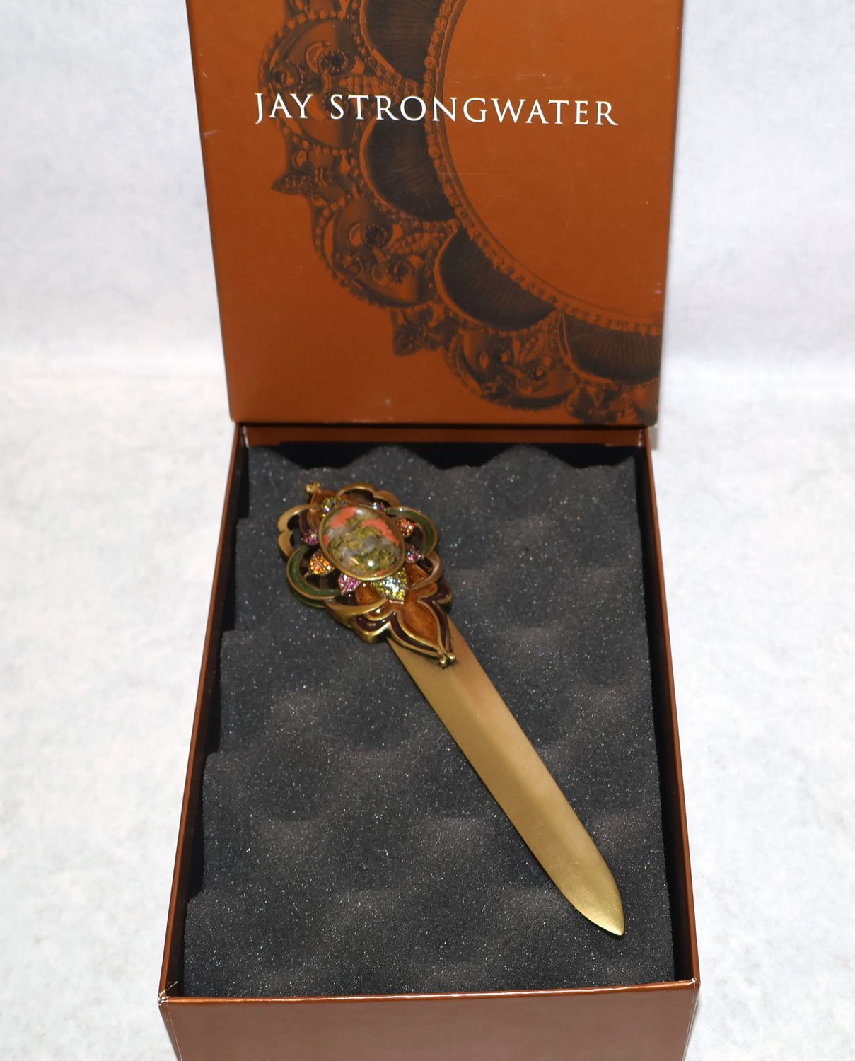 Jay Strongwater Hewitt Arabesque Jeweled Letter Opener Swarovski Crystal Enamel | Original Box