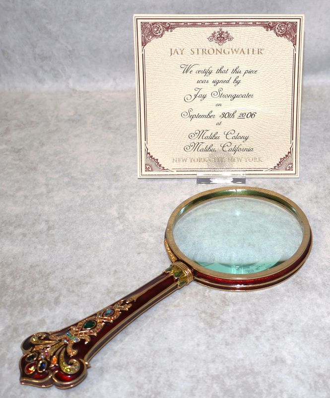 Jay Strongwater Large Jeweled Magnifying Glass Hand Signed Swarovski Crystal Enamel | Box &amp; Signature Certificate