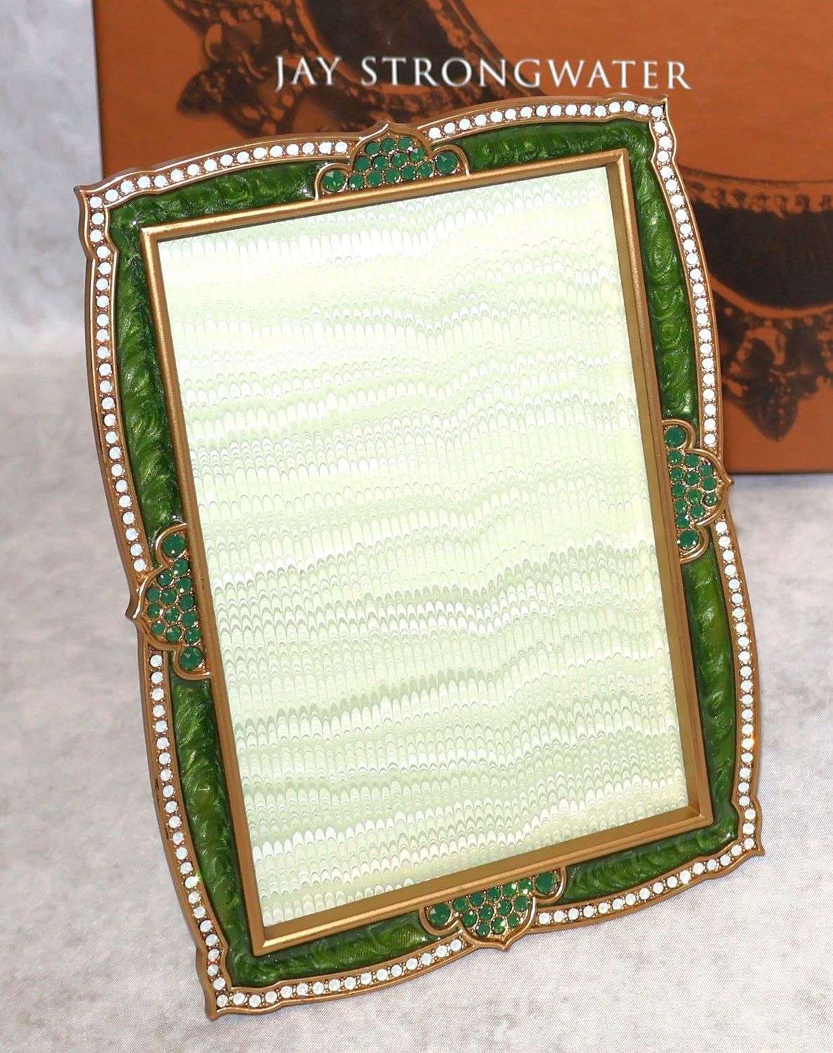 Jay Strongwater Emerald Green Enamel &amp; Swarovski Crystal 4x6 Picture Frame | Original Box