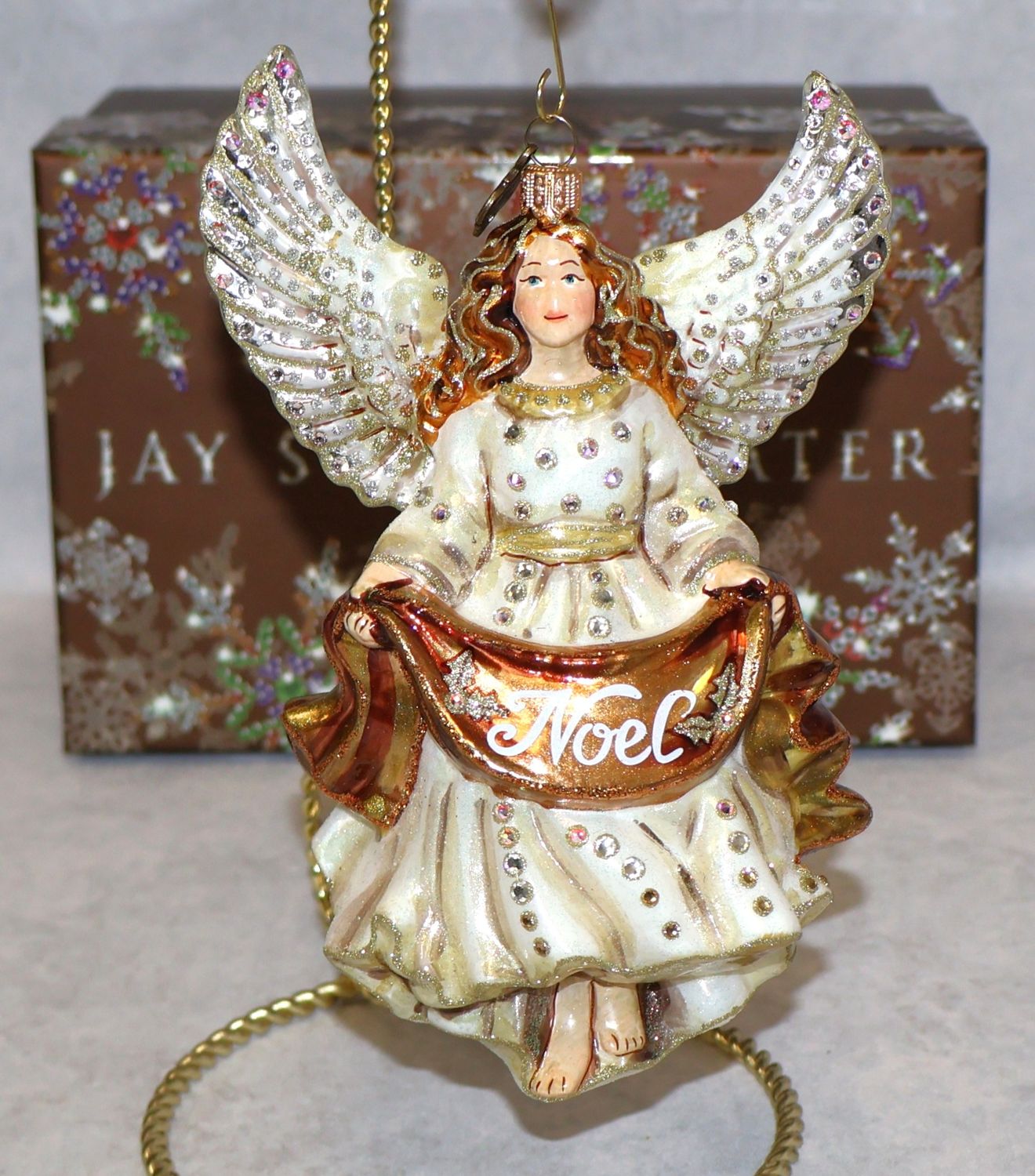 Jay Strongwater Noel Angel Swarovski Crystal Glass Ornament with Box | 6.5”