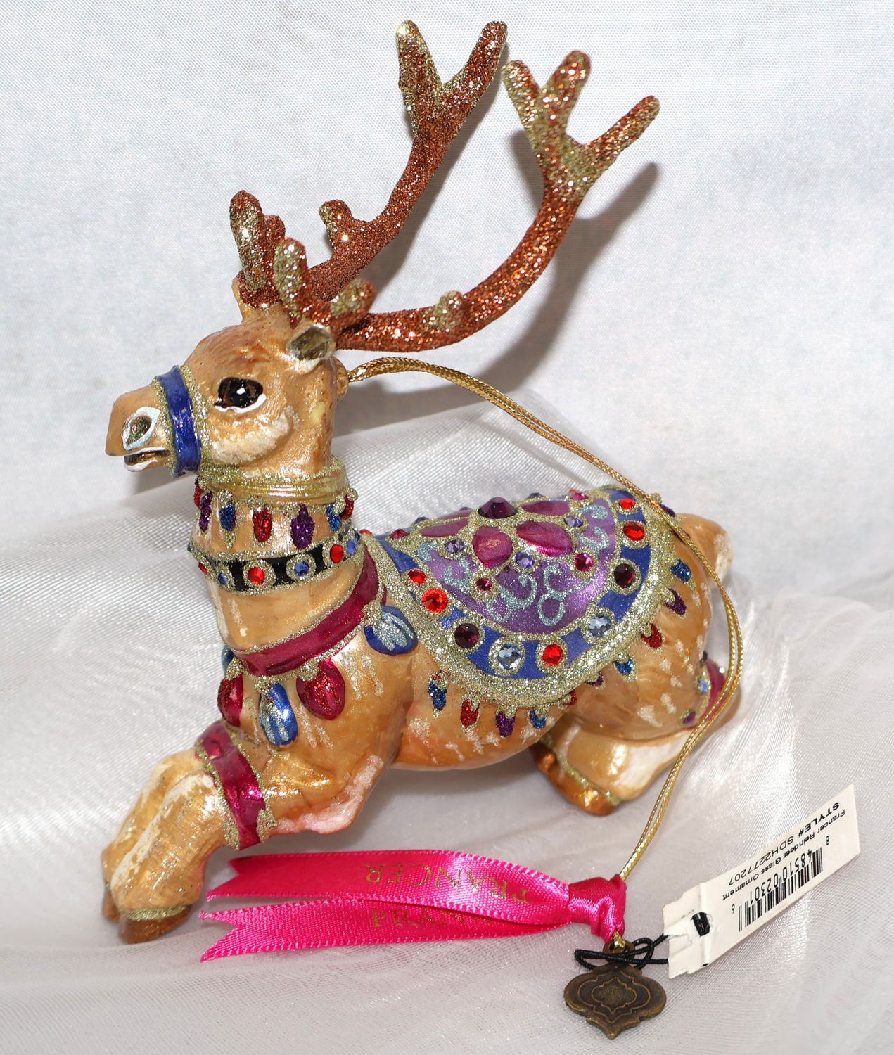 Jay Strongwater Prancer Reindeer Swarovski Crystal Glass Ornament with Box | 5”