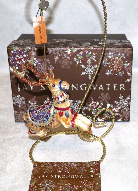 Jay Strongwater Prancer Reindeer Swarovski Crystal Glass Ornament with Box | 5”