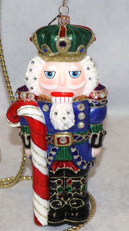Jay Strongwater Candy Cane Nutcracker Swarovski Crystal Glass Ornament with Box | 8”