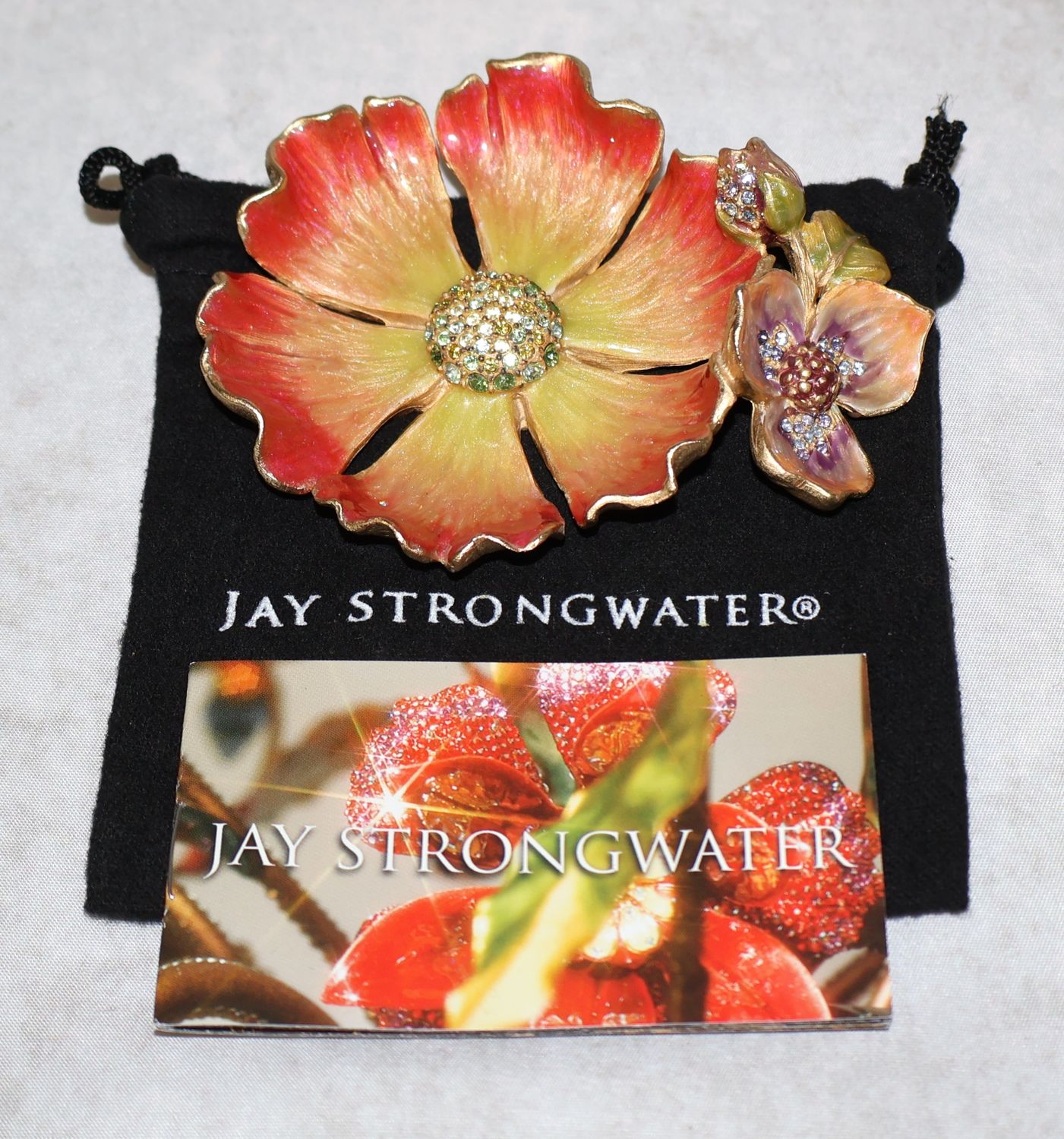 Jay Strongwater Maya Anemone Swarovski Crystal Trinket Tray with Storage Pouch