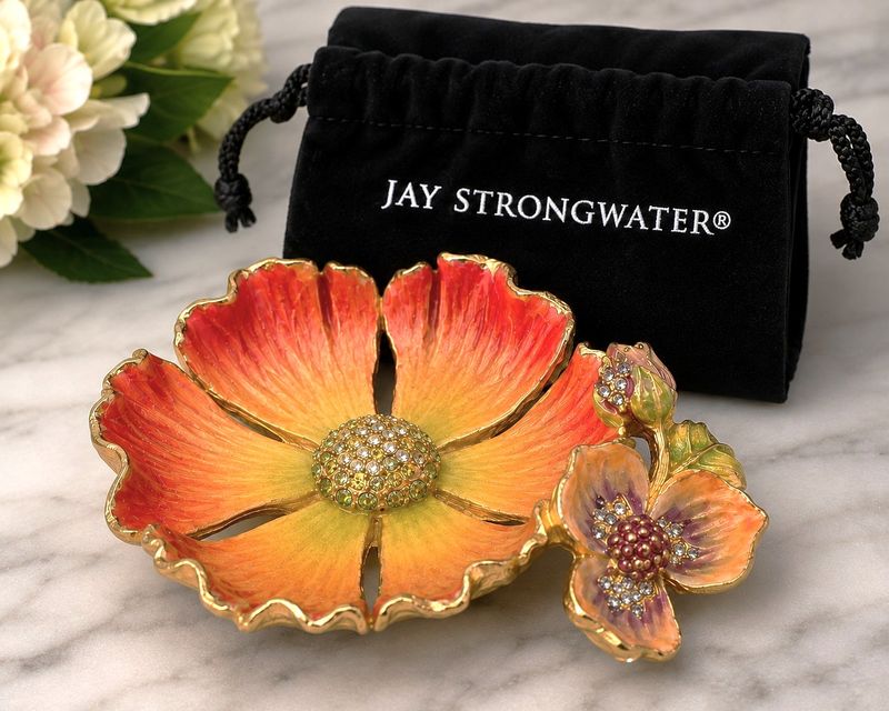 Jay Strongwater Maya Anemone Swarovski Crystal Trinket Tray with Storage Pouch