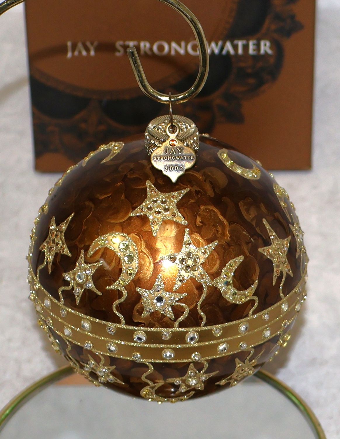 Jay Strongwater Stars &amp; Moons Swarovski Crystal Glass Ball Ornament in Box | 2002 Neiman Marcus Exclusive