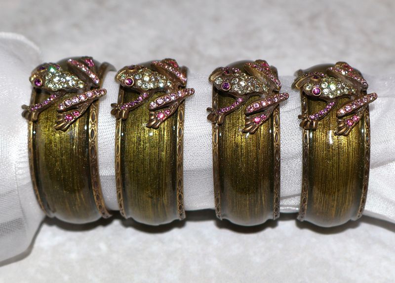 Jay Strongwater Frog Swarovski Crystal Green Enameled Napkin Rings | Set of 4