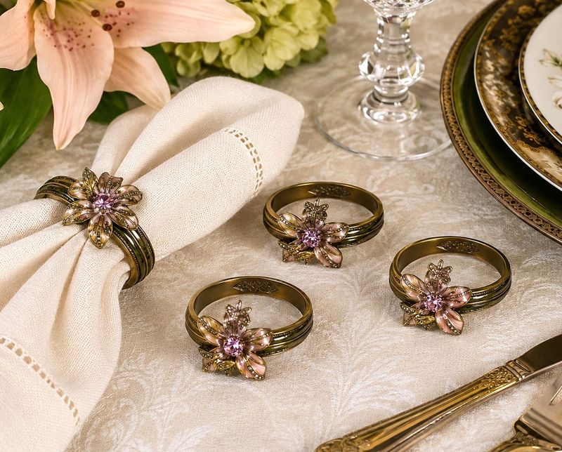 Jay Strongwater Lily &amp; Ladybug Amethyst Swarovski Crystal Napkin Rings | Set of 4