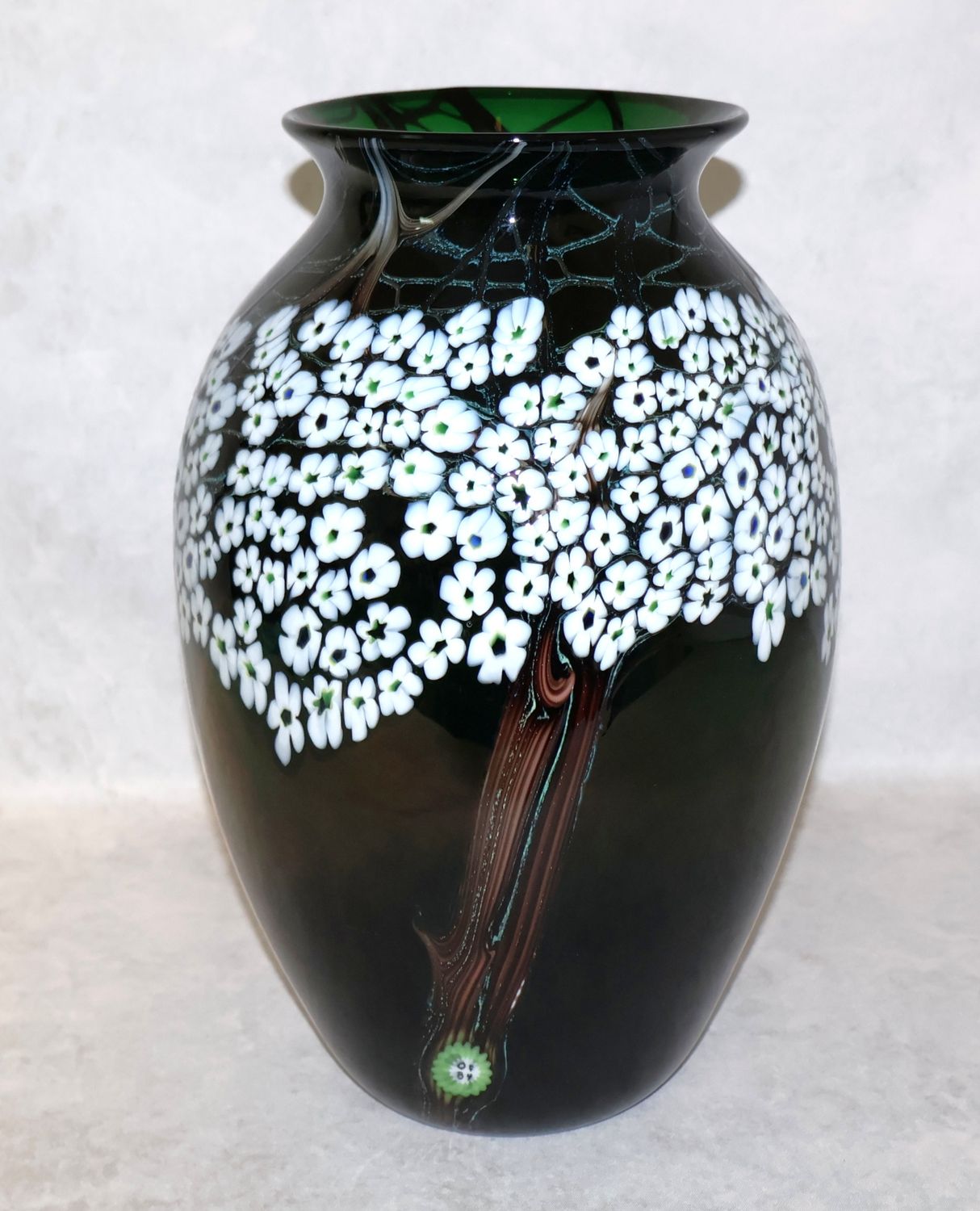 Orient &amp; Flume Hawthorn Forest Green Large Art Glass Vase Signed | 12 1/8”