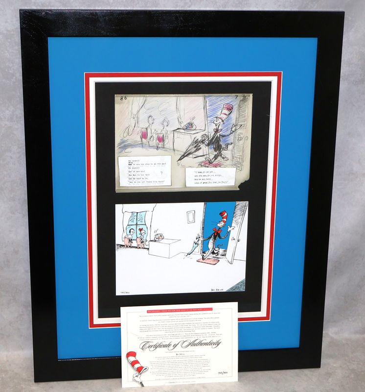 Dr. Seuss Cat in the Hat Diptych Serigraph 783/850 with COA | Custom Framed