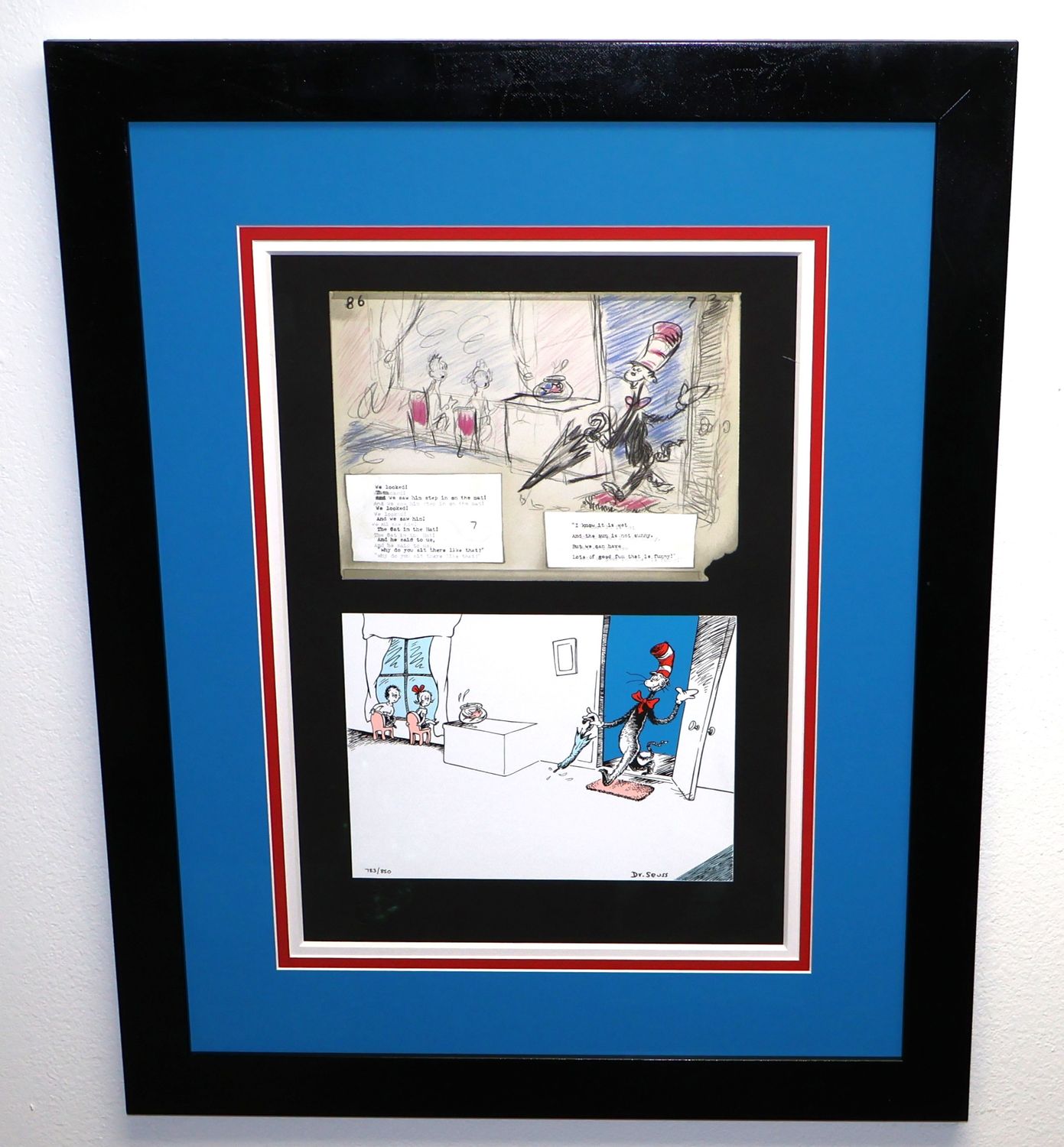 Dr. Seuss Cat in the Hat Diptych Serigraph 783/850 with COA | Custom Framed