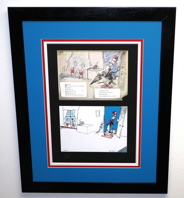 Dr. Seuss Cat in the Hat Diptych Serigraph 783/850 with COA | Custom Framed