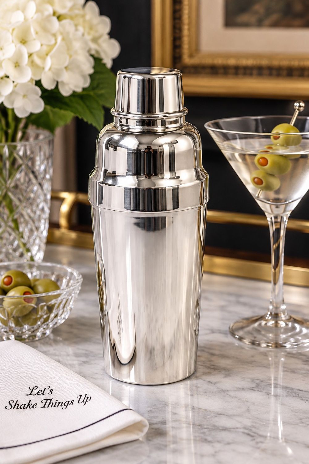 Christofle French Silver Plate Cocktail Martini Shaker with Strainer | 8.5”