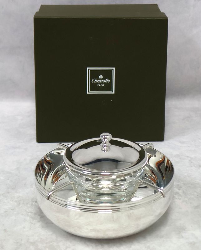 Christofle Albi Silver Plate Caviar Serving Set with Glass Bowl &amp; Original Box | Brazil