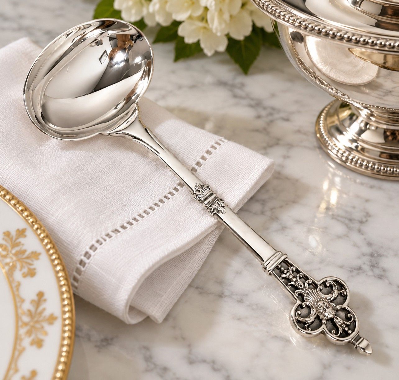 Christofle Renaissance Sterling Silver Solid Gravy Ladle 7.75” | France