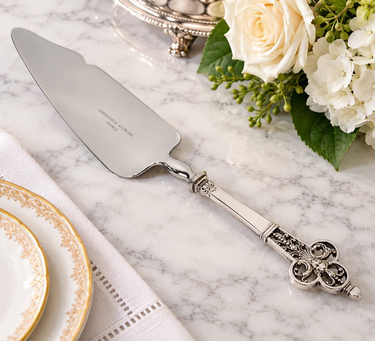 Christofle Renaissance Sterling Silver Pie &amp; Cake Server Stainless Blade 11.25" | France