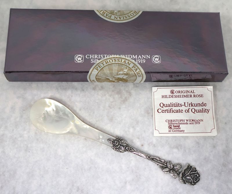 Christoph Widmann Hildesheimer Rose Sterling Mother of Pearl Egg Caviar Spoon | Box