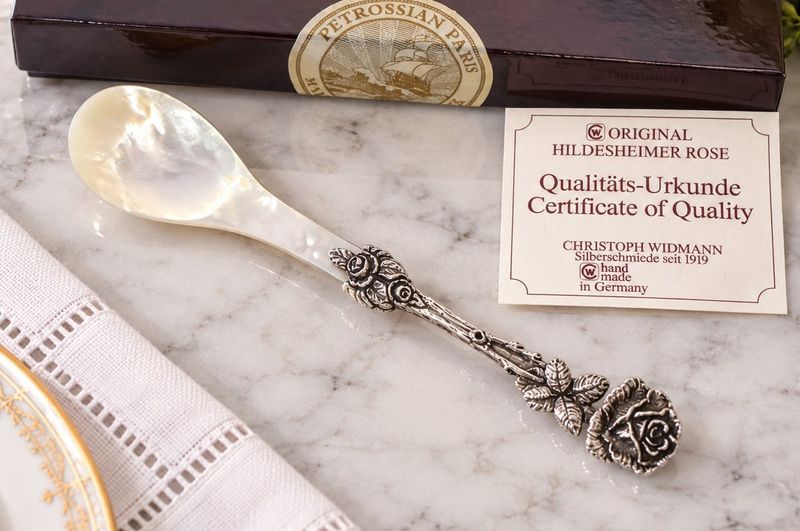 Christoph Widmann Hildesheimer Rose Sterling Mother of Pearl Egg Caviar Spoon | Box
