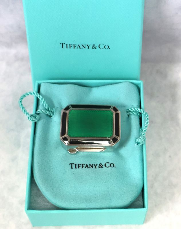 Tiffany &amp; Co. Green &amp; Black Enamel Sterling Silver Pill Box 925 | Box &amp; Pouch