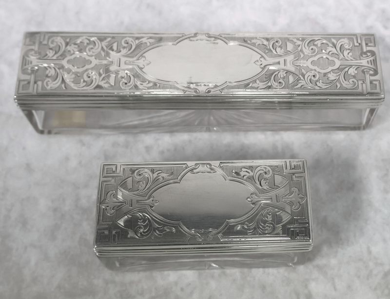 Pittway Brothers Victorian 1863 Crystal &amp; Sterling Silver Boxes Hallmarked | Set of 2
