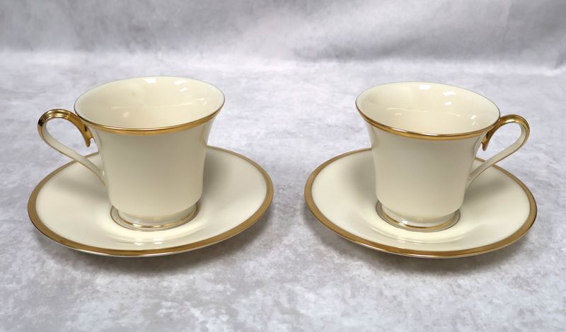 Vintage Lenox Eternal Cups &amp; Saucers Gold Trim (Set of 2) Wreath Backstamp USA