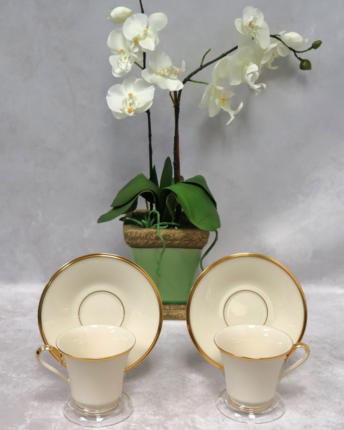 Vintage Lenox Eternal Cups &amp; Saucers Gold Trim (Set of 2) Wreath Backstamp USA