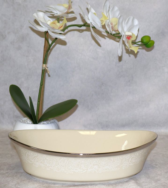 Lenox Moonspun Oval 10” Vegetable Serving Bowl Bone China Platinum Trim | USA