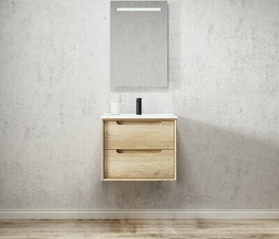 SCANDI 600mm NATURAL OAK WALL HUNG CABINET WITH CERAMIC TOP
