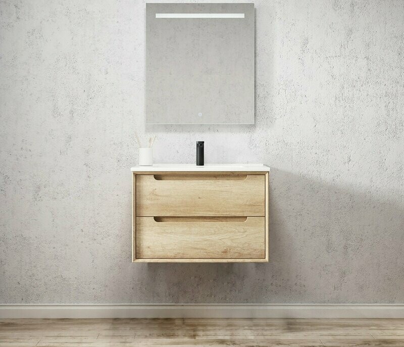 SCANDI NATURAL OAK 750X460X550 WALL HUNG VANITY WITH CERAMIC TOP