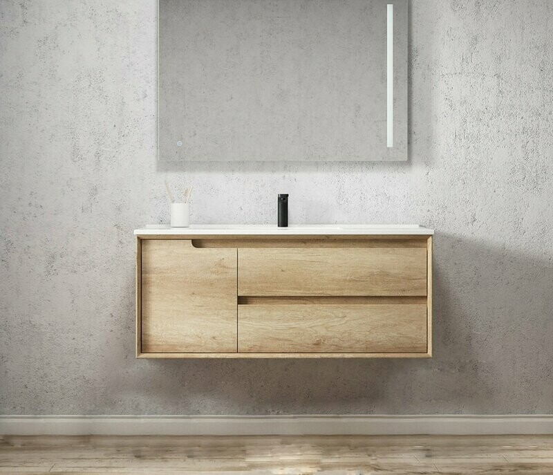 SCANDI NATURAL OAK 1200X460X550 WALL HUNG VANITY WITH CERAMIC TOP
