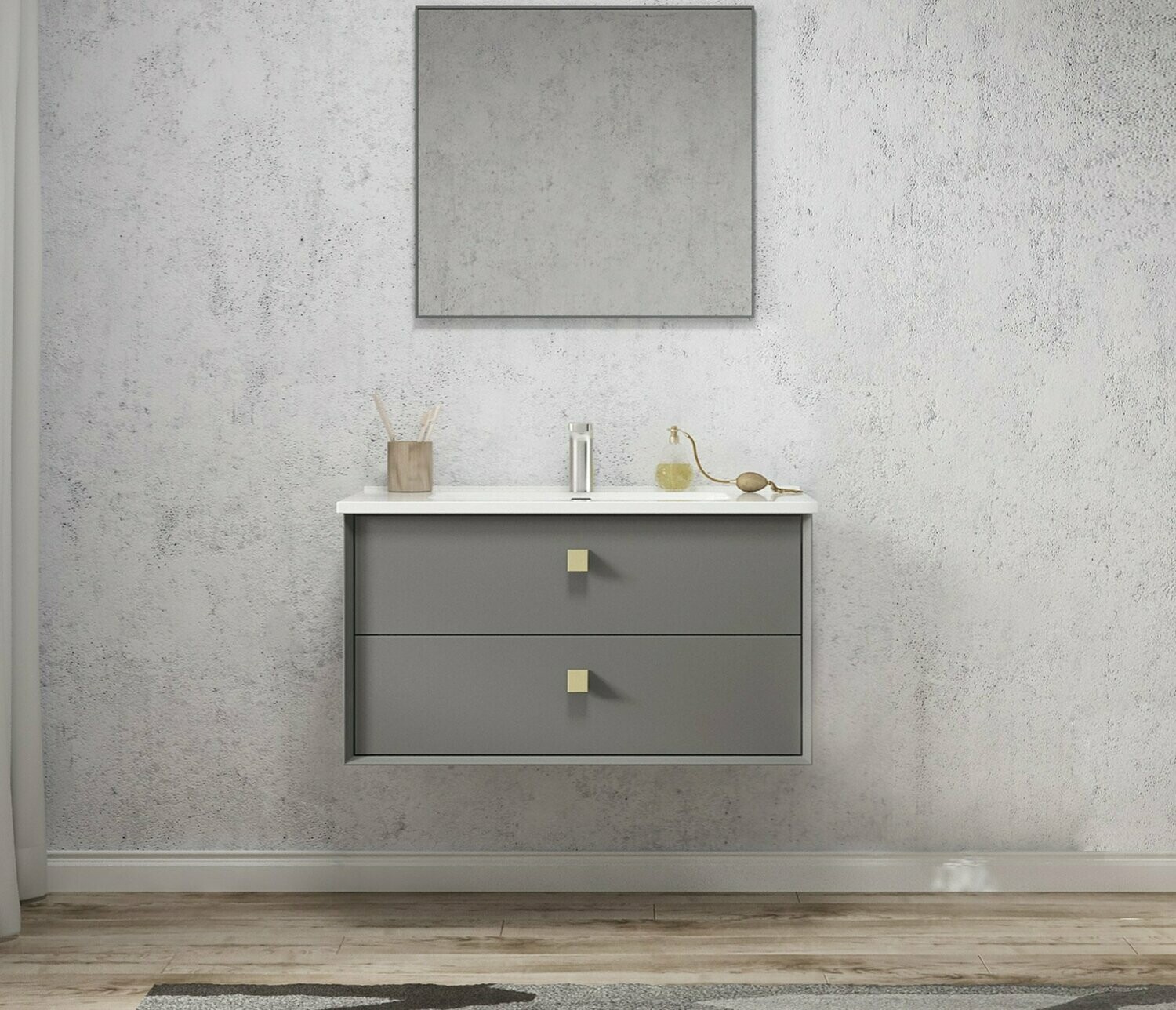 HAMPSHIRE MATTE GREY 900X460X550 WALL HUNG VANITY WITH CERAMIC TOP