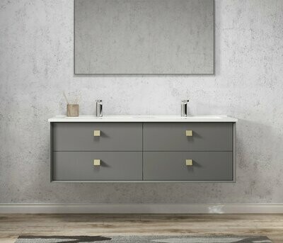 HAMPSHIRE MATTE GREY 1500X460X550 WALL HUNG VANITY WITH CERAMIC TOP