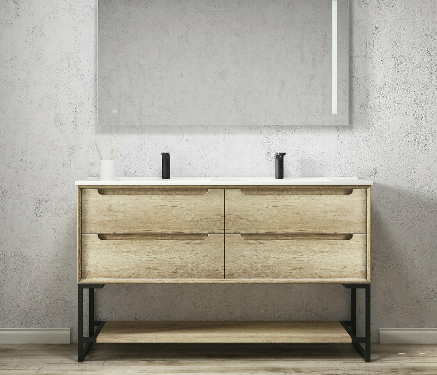 SCANDI NATURAL OAK 1500X460X840 VANITY ON LEGS WITH CERAMIC TOP