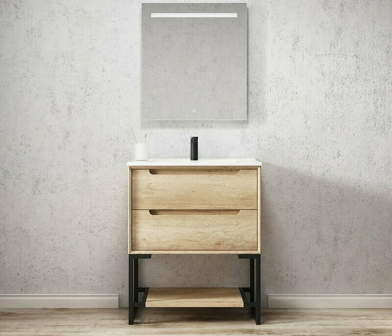 SCANDI NATURAL OAK 750X460X840 VANITY ON LEGS WITH CERAMIC TOP