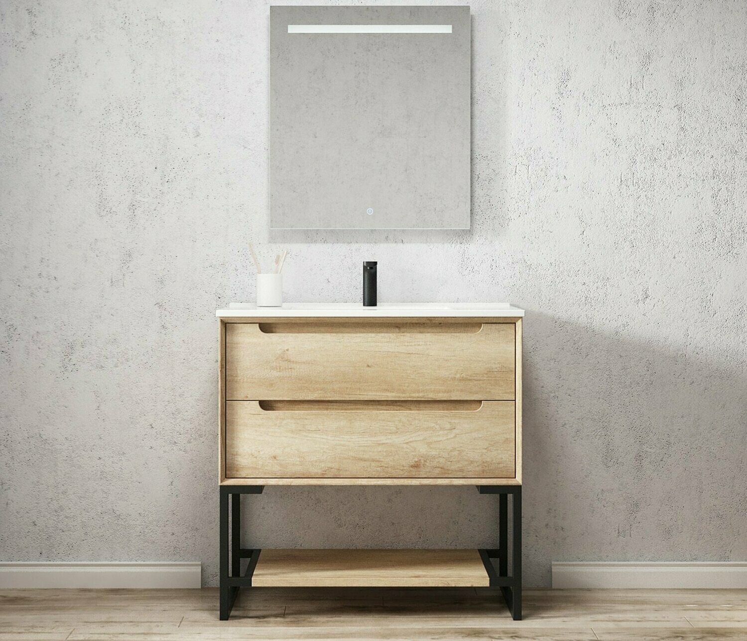 SCANDI NATURAL OAK 900X460X840 VANITY ON LEGS WITH CERAMIC TOP