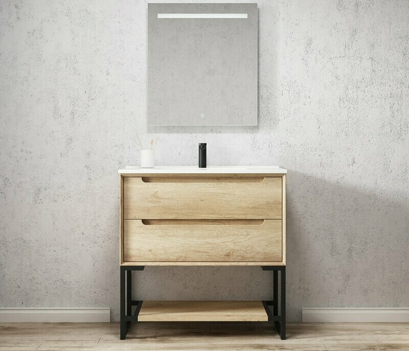 SCANDI NATURAL OAK 900X460X840 VANITY ON LEGS WITH CERAMIC TOP