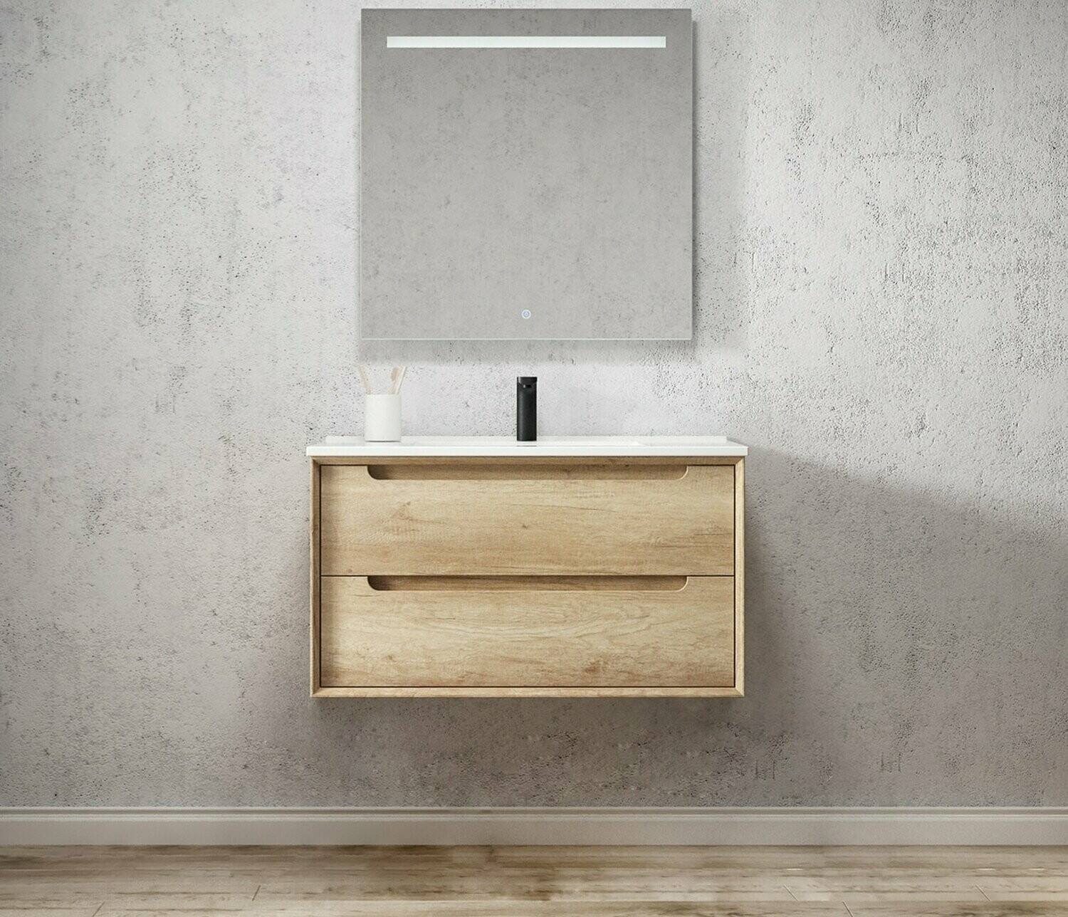 SCANDI NATURAL OAK 900X460X550 VANITY WALL HUNG WITH CERAMIC TOP