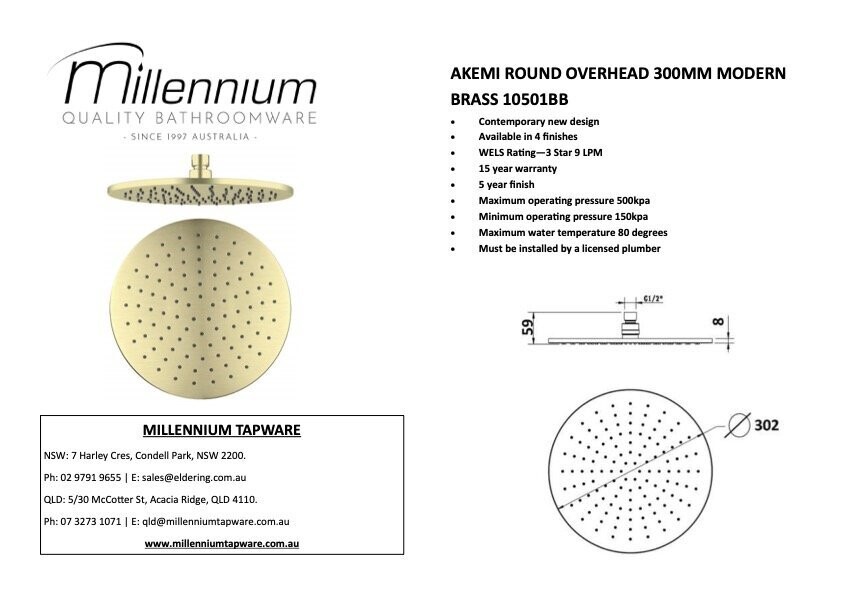 Akemi 300mm Round Overhead Modern Brass