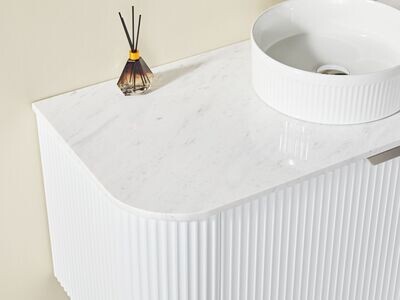 INDI WHITE CURVED WALL HUNG VANITY