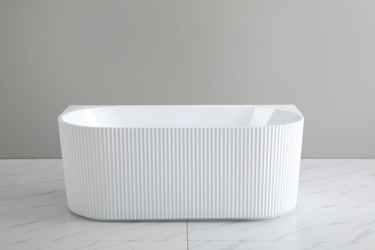 FLUTED FREESTANDING BACK TO WALL BATH MATTE OR GLOSS WHITE