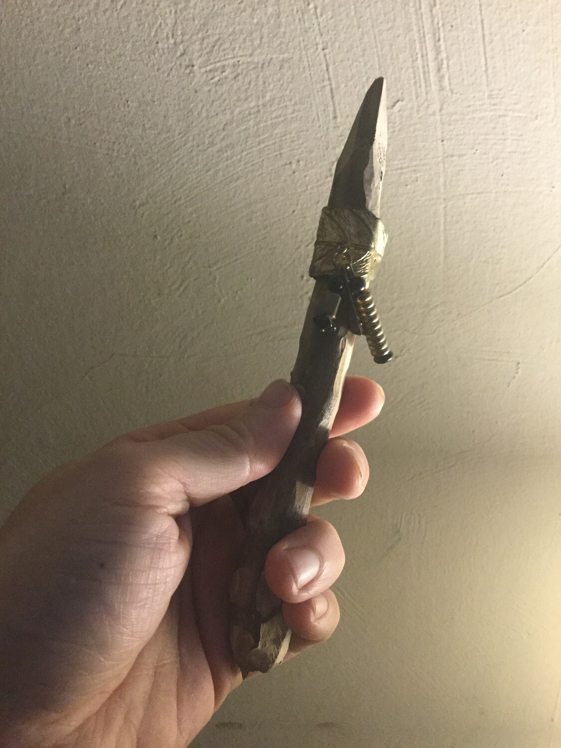 Hand Carved Wooden Wand, Metal Leaf and Beads, Powerful Energy of the Element Fire
