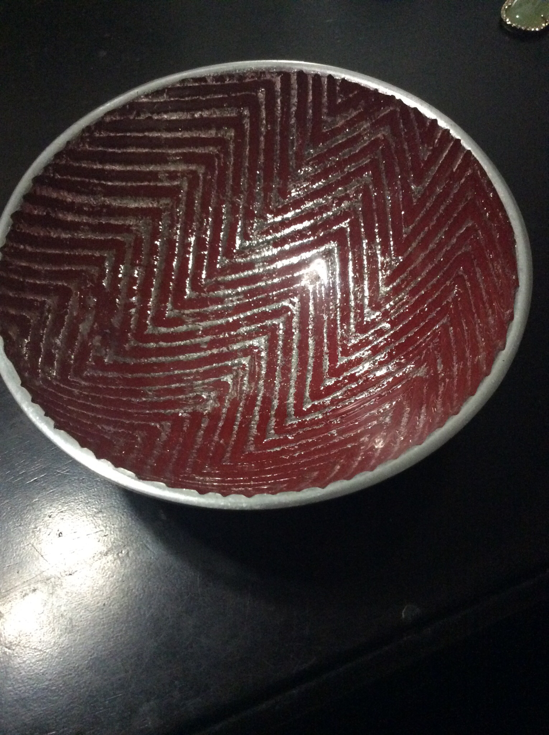 Small Aluminum bowl with red vibrant energy pattern energize atmosphere of thy Dwelling 