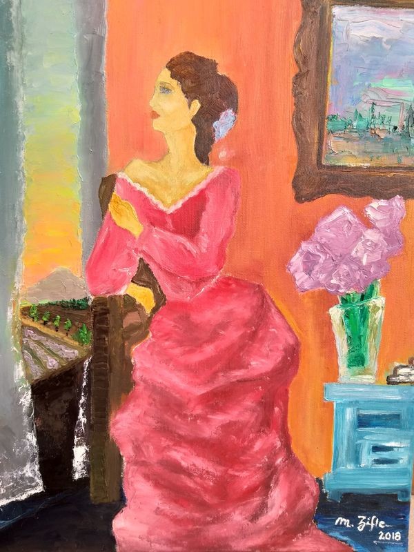 woman in red dress