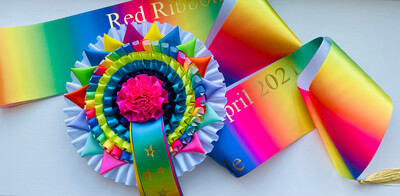 6 Tier Unicorn Multicoloured Rosette with Matching Rainbow Sash